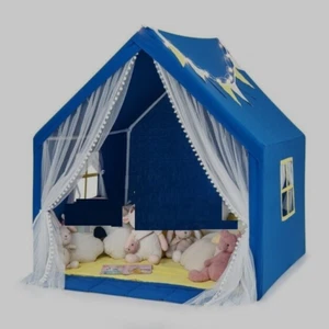 Costway Spielzelt Spielhaus für Kinder Waschbarer Baumwollmatte 122x105x125 Blau - Bild 1 von 2