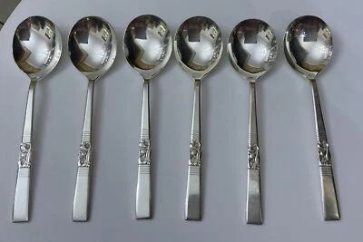 6 Oneida Community Silver Plate ONIEDA MORNING STAR 17.5cm Soup Spoons Cutlery - Image 1 of 4