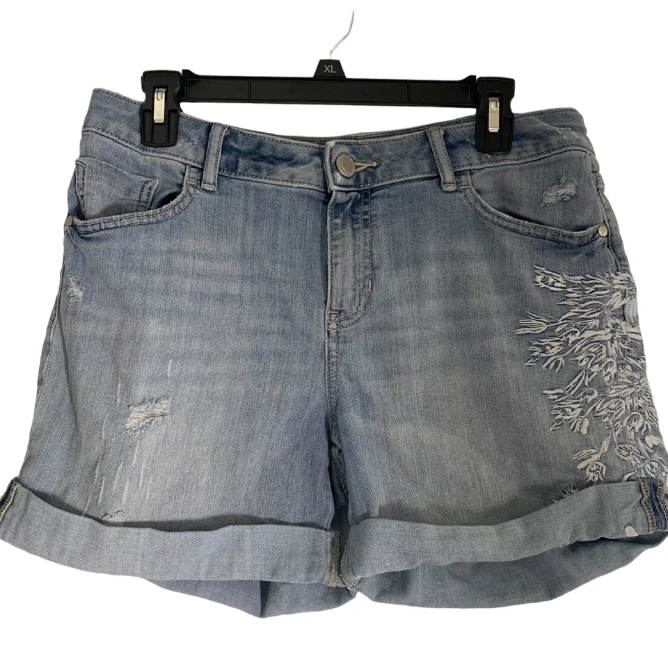 Bermuda Simply Vera Vera Wang bordada jeans tamanho 8 algemada 5 bolsos lavagem leve - Imagem 1 de 4