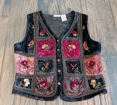 Vintage White Stag Vest Womens Medium Velvet Patchwork Embroidered 90s Boho Fall - Image 1 of 4