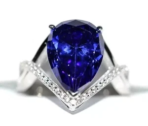 Anillo de compromiso para mujer de tanzanita natural corte pera de 2,50 quilates de oro blanco sólido de 14 quilates - Imagen 1 de 6