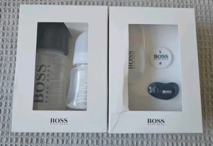 NEW Baby Hugo Boss Baby Bottles Set And Dummy Soother Clip Set Gift Box x2 - Picture 1 of 6