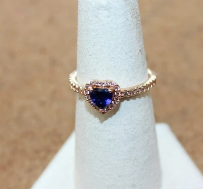 Anillo Pandora Chapado en Oro Rosa 14K Azul Brillante Circonita Circonita Talla 5.75 188421C01 [095WEJ] Foto 1 de 4