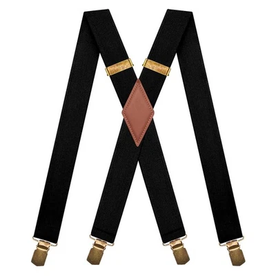 Tirantes negros para hombre clips grandes y altos de alta resistencia tirantes de cuero retro p... Foto 1 de 4