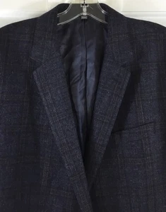 Bonobos Sport Coat Mens 44R Navy Slim Fit Wool Silk Linen Cashmere Plaid Blazer - Picture 1 of 9