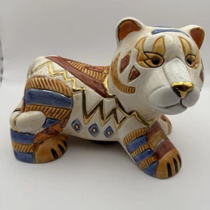 Statuina banca monete gatto tigre ceramica vintage dipinta a mano stile arte popolare rara - Foto 1 di 10