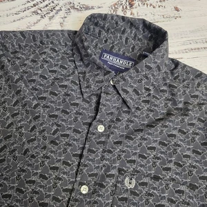 Panhandle Performance Mens Small Button Up Shirt Short Sleeve Longhorn AOP Gray - Picture 1 of 11