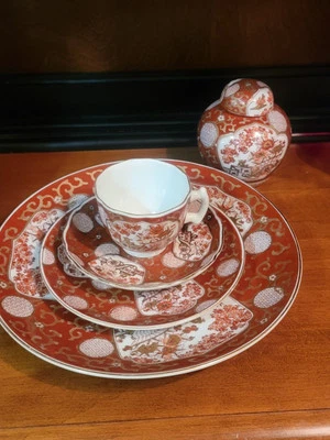 Antiguo conjunto japonés Imari de oro Meiji pintado a mano marcado Foto 1 de 4