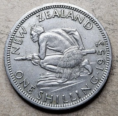 Moneda de 1 chelín de Nueva Zelanda 1953 - ¡Solo 200 k acuñada! - Bonito detalle! Foto 1 de 2
