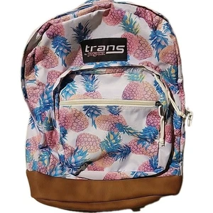 JanSport Trans Backpack ~ Pastel Pineapples White, Brown Leather Bottom - Picture 1 of 5
