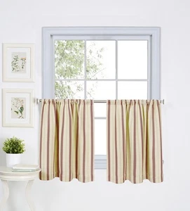 Updated Ticking Rod Pocket Stripe Kitchen/Café Tier Window Curtain, Set of 2,... - Picture 1 of 4