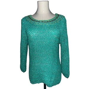 Women’s Ruby Rd Size S Crochet Knit Sweater Green Yellow Blue & Black - Picture 1 of 6