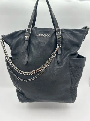 Cartera de mujer negra de diseñador con cadenas acolchadas grandes de cuero para motociclista JIMMY CHOO Blare Foto 1 de 4
