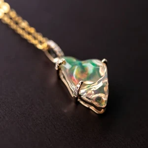 1.745 ct Eternal Flame Mexican Fire Opal Diamond Pendant ONLY 18K Yellow Gold - Picture 1 of 10
