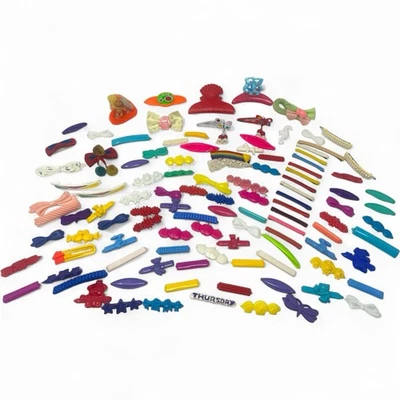 GRAN LOTE DE PINZAS PARA EL PELO Y PASADORES Y CORBATAS DE PLÁSTICO VINTAGE PARA NIÑOS AÑOS 80-90 Foto 1 de 4