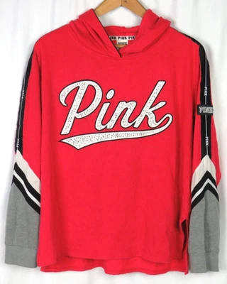 Victoria's Secret PINK Long Sleeved Sequined SpellOut Hoodie T-Shirt Women's LRG - Image 1 of 4