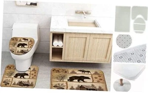 Rustic Cabin Bath Rug Set, Farmhouse Country Antique Bear Moose 3 piece Vintage - Picture 1 of 5