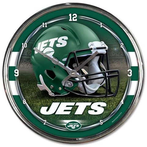 NEW YORK JETS HELMET LOGO 12" CHROME ROUND WALL CLOCK NEW WINCRAFT 👀 Cover