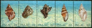 PALAU -1987 – SEASHELLS STRIP OF 5  -VF** - Foto 1 di 1