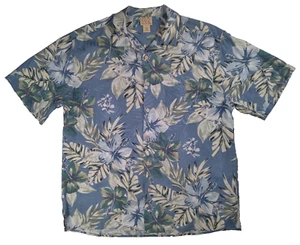 JoS A Bank Camp Shirt Mens Sz LARGE 100% Silk Button Up Hawaiian Tropical Floral - Picture 1 of 8