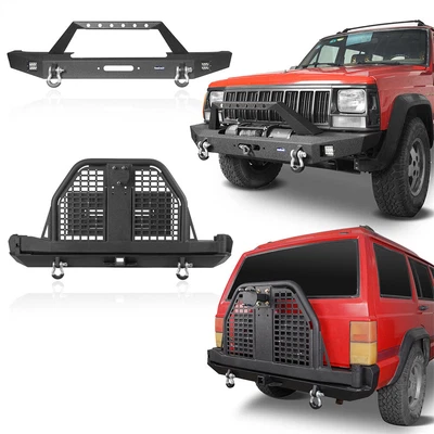 Parachoques delantero y trasero de acero todoterreno para Jeep Cherokee XJ 1984-2001 con porta neumáticos Foto 1 de 4