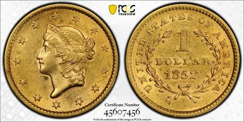1852 PCGS MS61 | Gold Liberty Head - $1 Dollar US Coin 43205A Cover