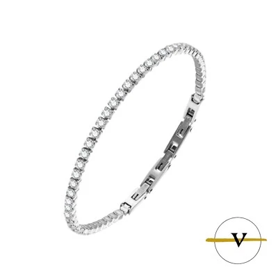 BRACCIALE TENNIS DONNA UOMO ACCIAIO INOSSIDABILE CON ZIRCONI BIANCHI - Immagine 1 di 4