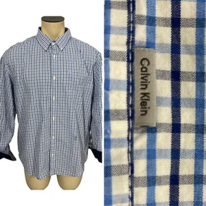 Calvin Klein Shirt Mens XL Cotton Contrast Cuff Preppy Work Office Blue Career - Imagen 1 de 12