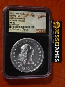 2024 FLOWING HAIR SILVER LIBERTY MEDAL NGC MS70 ADVANCE RELEASES MAGNUM OPUS - Picture 1 of 2