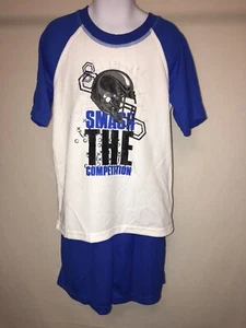 Starter Boy's 3 piezas Camiseta Traje Corto Set Azul Blanco Fútbol Casco Pequeño 6-7 - Imagen 1 de 2