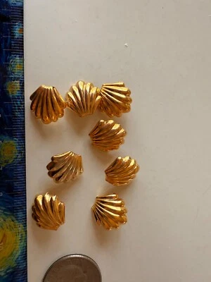Vintage Brass Seashell Buttons - Set of 8, Unused - Image 1 of 4