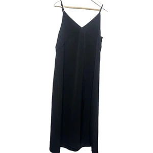 UNIQLO Black Strappy Sleeve Cami Midi Dress V-Neck Medium M - Picture 1 of 8