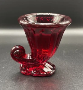 Imperial Glas Rubin Füllhorn gerippt Vintage 3" Zahnstocher Halter Vase 60er - Bild 1 von 7