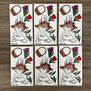6 SUZY'S ZOO Stickers #9574 White Rabbit Bunny Basket Flowers Easter Bonnet - Picture 1 of 7