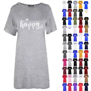 Womens Nightie Short Sleeve Be Happy Cotton Nightshirt Ladies Dress PJ Nightwear - Picture 1 of 49