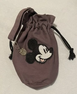 Disney Mickey Mouse Drawstring Canvas Pin Trading Collector Bag Pouch Gray - Picture 1 of 7