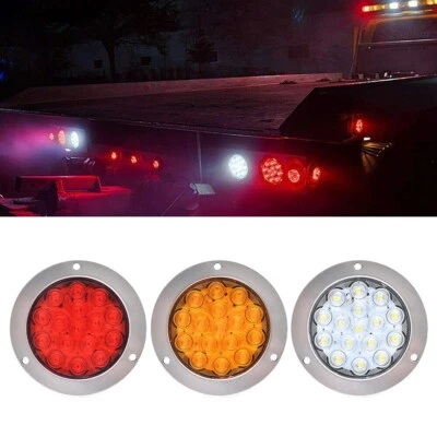 2x Cromo 4 pulgadas Redondo 16LED Remolque Luces Traseras Camión Parada Freno Lámpara Impermeable Foto 1 de 4