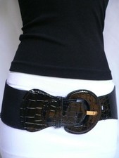 Women Elastic Belt Hip Black High Waist Stretch Band Big Buckle Fashion M L Xl