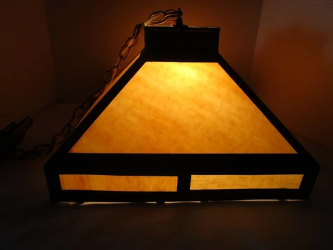 Antique Arts & Crafts Mission Metal Slag glass hanging ceiling lamp 16¼” square Cover