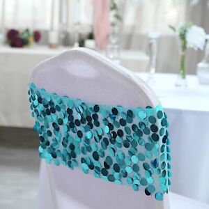 5 TURQUOISE 10" wide Large Payette Sequined Chair Sashes Wedding Decorations
