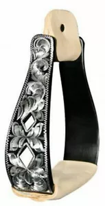 Showman BLACK Aluminum STIRRUPS with SILVER ENGRAVING & Cut Out DIAMONDS - Picture 1 of 1