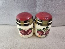 Oneida Strawberry Plaid New Salt & Pepper Shakers Vintage Ceramic 