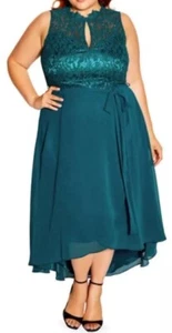 CITY CHIC Lover Hi-Lo Midi Dress in Teal Green Size XL (20-22) - Picture 1 of 7