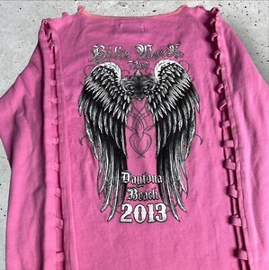 Vance Daytona Beach Bike Week 2013 pink angel wings TShirt Size L - Picture 1 of 6
