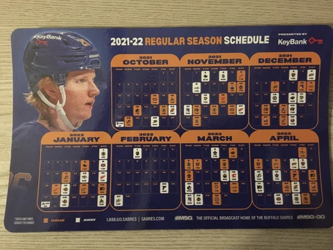 2021-2022 BUFFALO SABRES Refrigerator Magnet Schedule Dahlin  NHL Amerks Sweden Cover