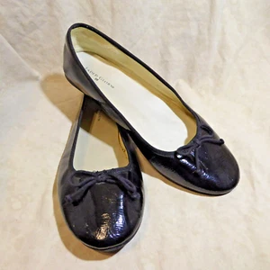 🩰 Faded Glory Classic Ballet Flats sz 10 M Black Patent Leatherette; Bows - Picture 1 of 15