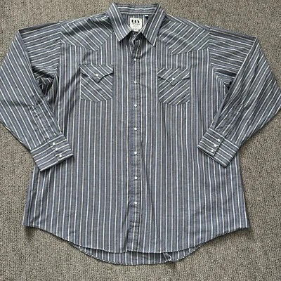 Ely Cattleman Mens 3XLT Pearl Snap Shirt Long Sleeve Blue Stripe Western Cowboy - Image 1 of 4