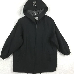 Maggie Lawrence Womens Coat Wool Blend Hooded Black Full Zip Jacket 14 - Picture 1 of 7
