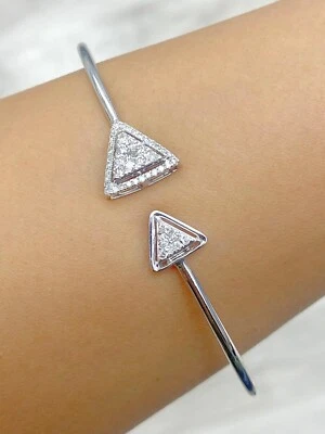 Deal! 0.50 CTW Natural Round Diamond Triangle Cuff Bangle Bracelet 14K Gold - Image 1 of 4