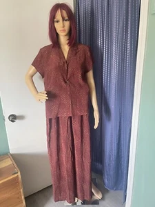 Amanda Smith 2-Piece Pant Suit 100% Silk Size S Red/Beige Vintage - Picture 1 of 7
